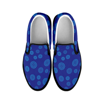 Blue Bullseye Target Pattern Print Black Slip On Shoes