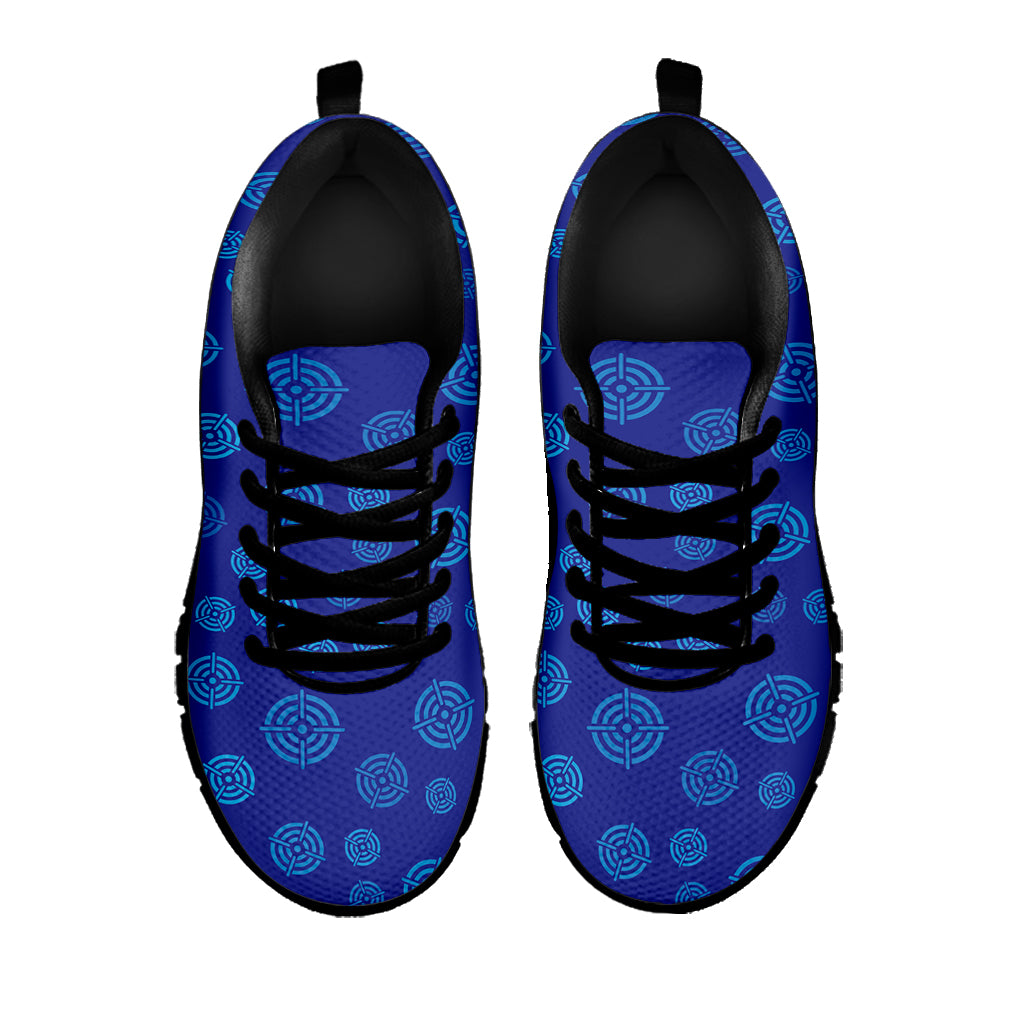 Blue Bullseye Target Pattern Print Black Sneakers