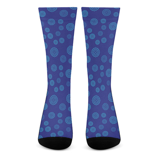 Blue Bullseye Target Pattern Print Crew Socks