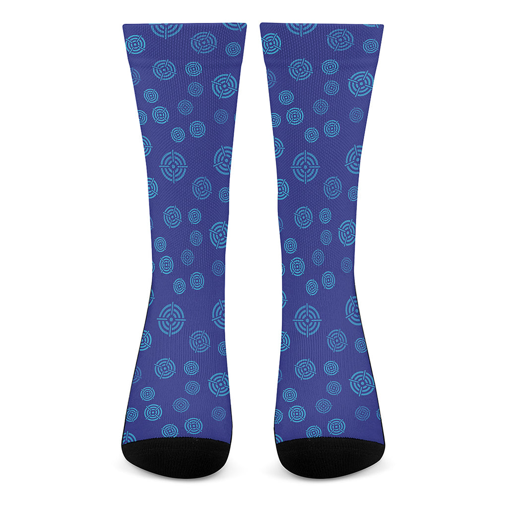 Blue Bullseye Target Pattern Print Crew Socks