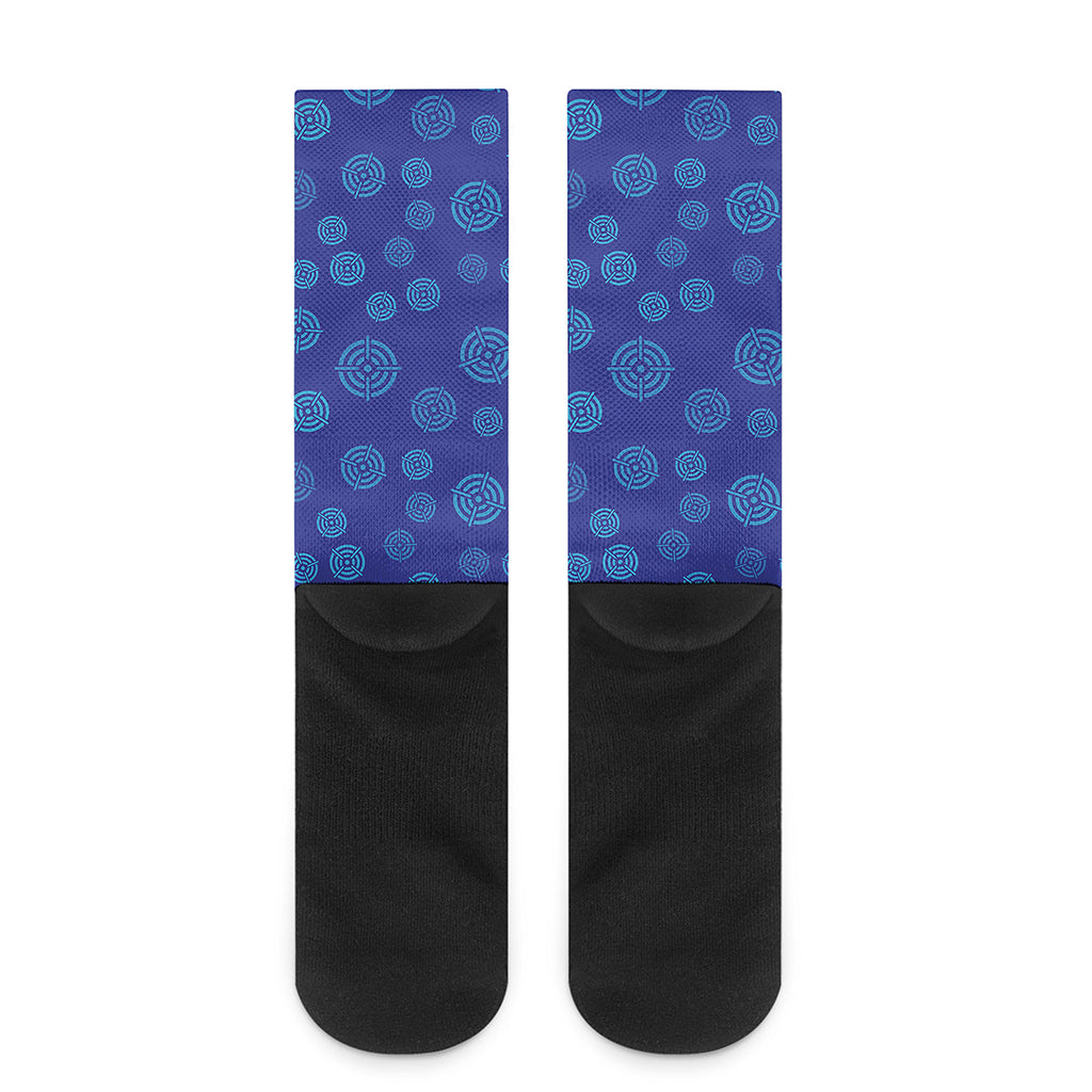 Blue Bullseye Target Pattern Print Crew Socks