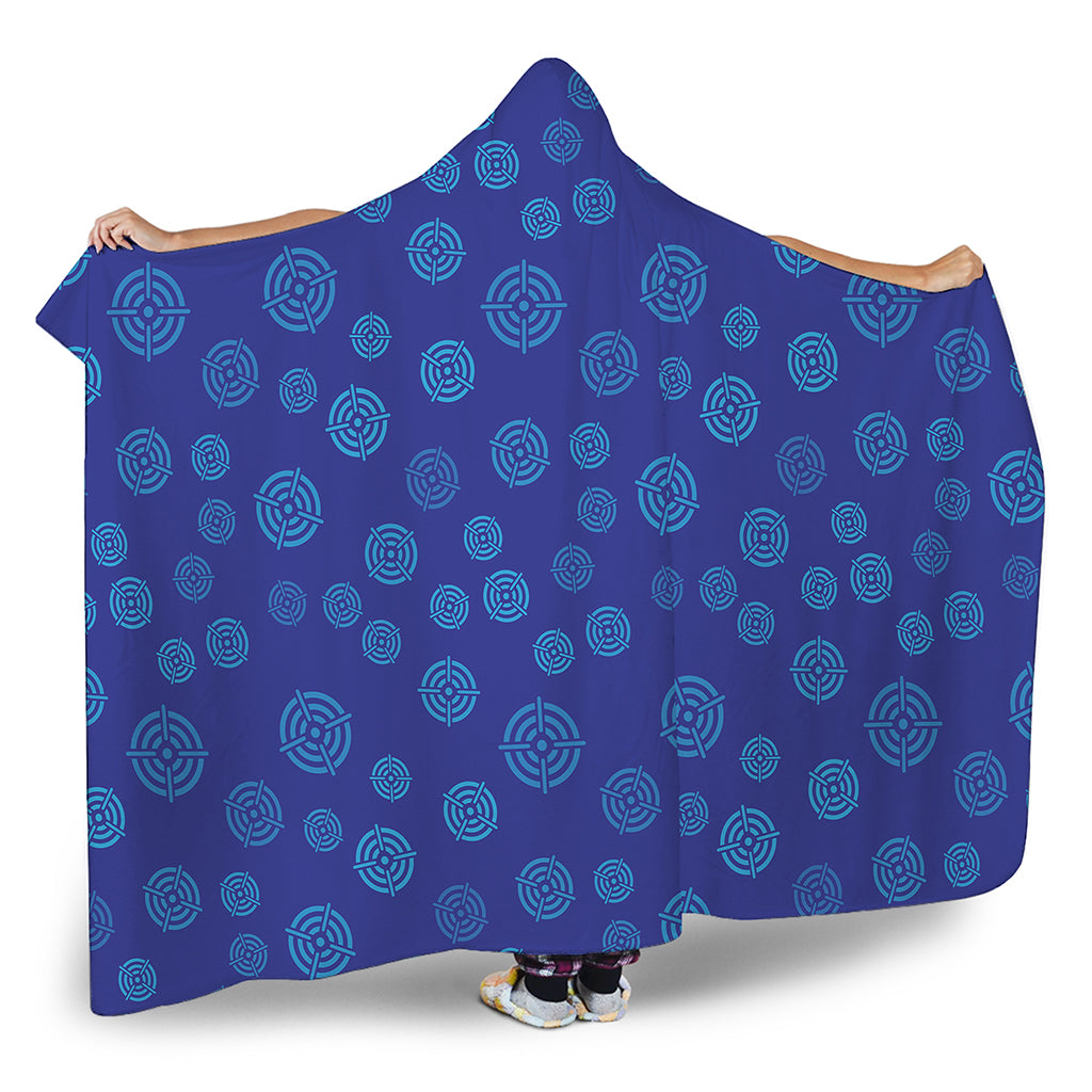 Blue Bullseye Target Pattern Print Hooded Blanket