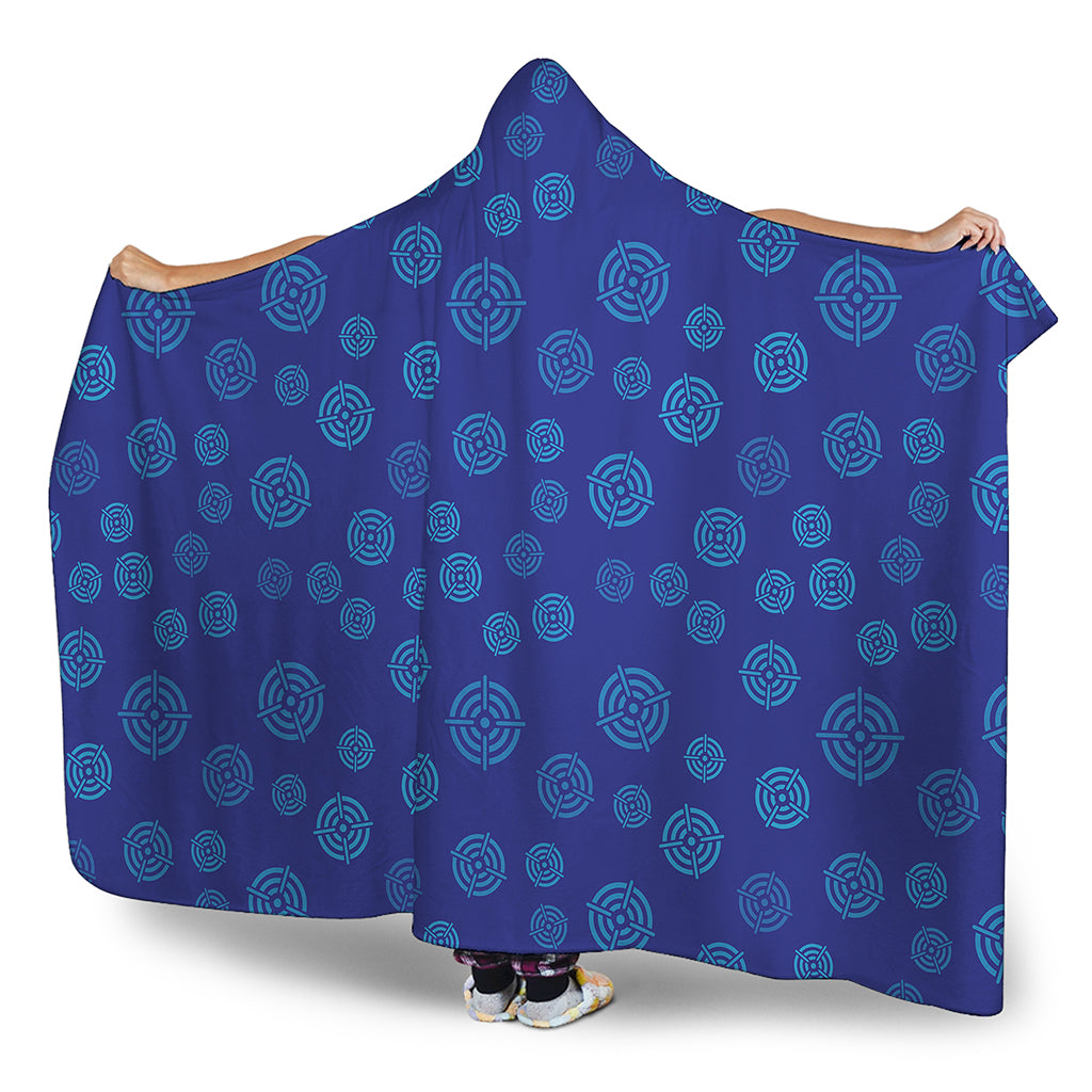 Blue Bullseye Target Pattern Print Hooded Blanket