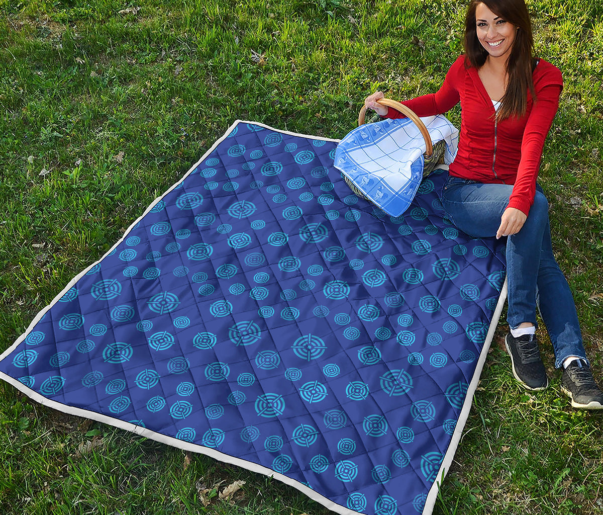 Blue Bullseye Target Pattern Print Quilt