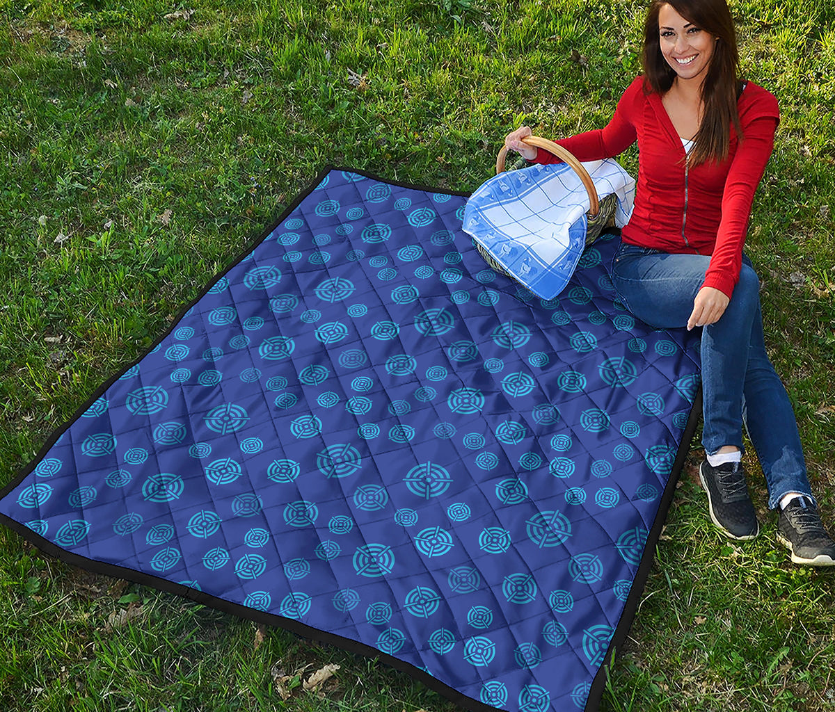 Blue Bullseye Target Pattern Print Quilt