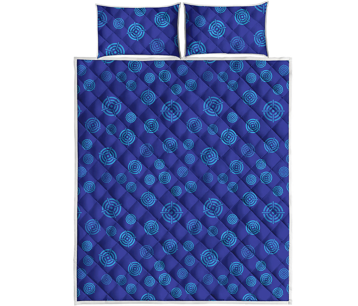 Blue Bullseye Target Pattern Print Quilt Bed Set