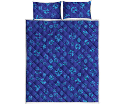 Blue Bullseye Target Pattern Print Quilt Bed Set