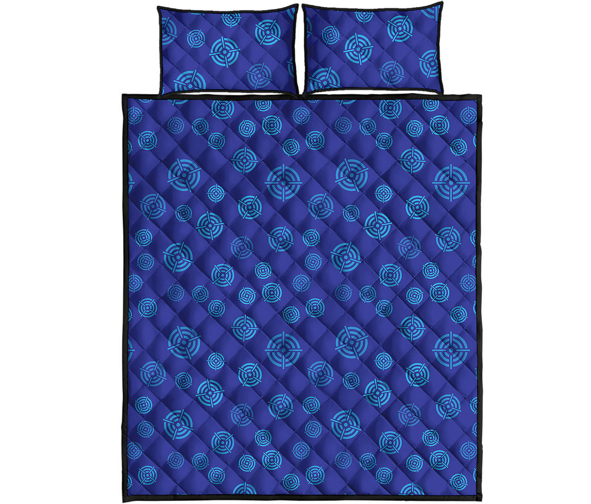 Blue Bullseye Target Pattern Print Quilt Bed Set