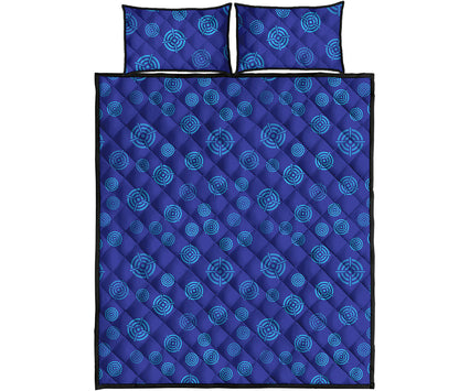 Blue Bullseye Target Pattern Print Quilt Bed Set