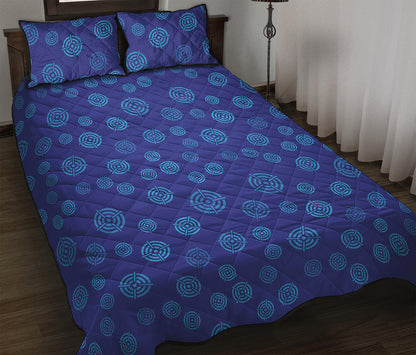 Blue Bullseye Target Pattern Print Quilt Bed Set