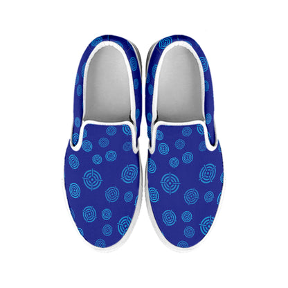 Blue Bullseye Target Pattern Print White Slip On Shoes
