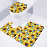 Blue Butterfly Sunflower Pattern Print 3 Piece Bath Mat Set