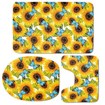 Blue Butterfly Sunflower Pattern Print 3 Piece Bath Mat Set