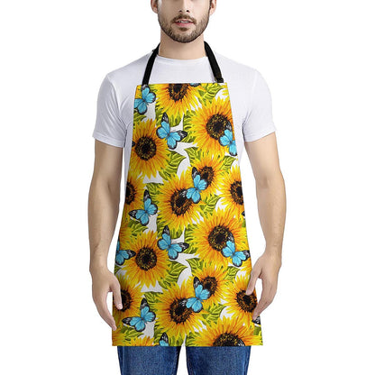 Blue Butterfly Sunflower Pattern Print Apron