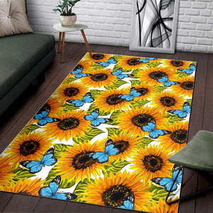 Blue Butterfly Sunflower Pattern Print Area Rug GearFrost