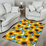 Blue Butterfly Sunflower Pattern Print Area Rug GearFrost