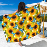 Blue Butterfly Sunflower Pattern Print Beach Sarong Wrap