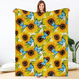 Blue Butterfly Sunflower Pattern Print Blanket