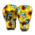 Blue Butterfly Sunflower Pattern Print Boxing Gloves