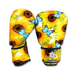 Blue Butterfly Sunflower Pattern Print Boxing Gloves