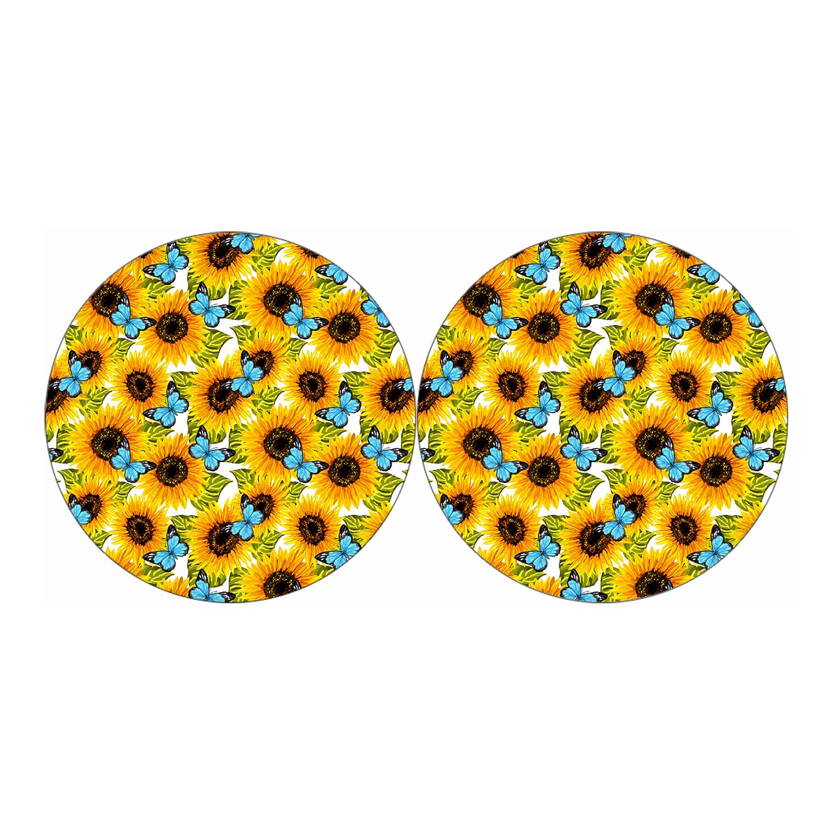Blue Butterfly Sunflower Pattern Print Car Coasters