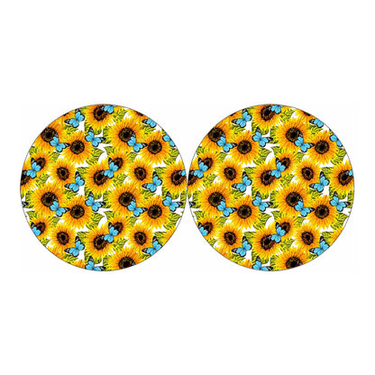 Blue Butterfly Sunflower Pattern Print Car Coasters