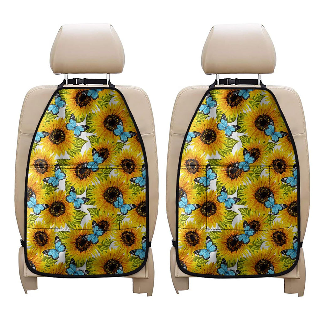 Blue Butterfly Sunflower Pattern Print Car Seat Organizers