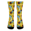 Blue Butterfly Sunflower Pattern Print Crew Socks