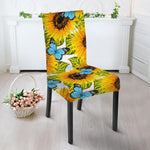 Blue Butterfly Sunflower Pattern Print Dining Chair Slipcover
