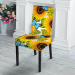 Blue Butterfly Sunflower Pattern Print Dining Chair Slipcover