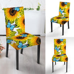 Blue Butterfly Sunflower Pattern Print Dining Chair Slipcover