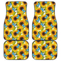 Blue Butterfly Sunflower Pattern Print Front and Back Car Floor Mats