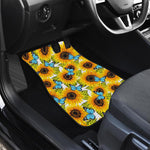 Blue Butterfly Sunflower Pattern Print Front and Back Car Floor Mats