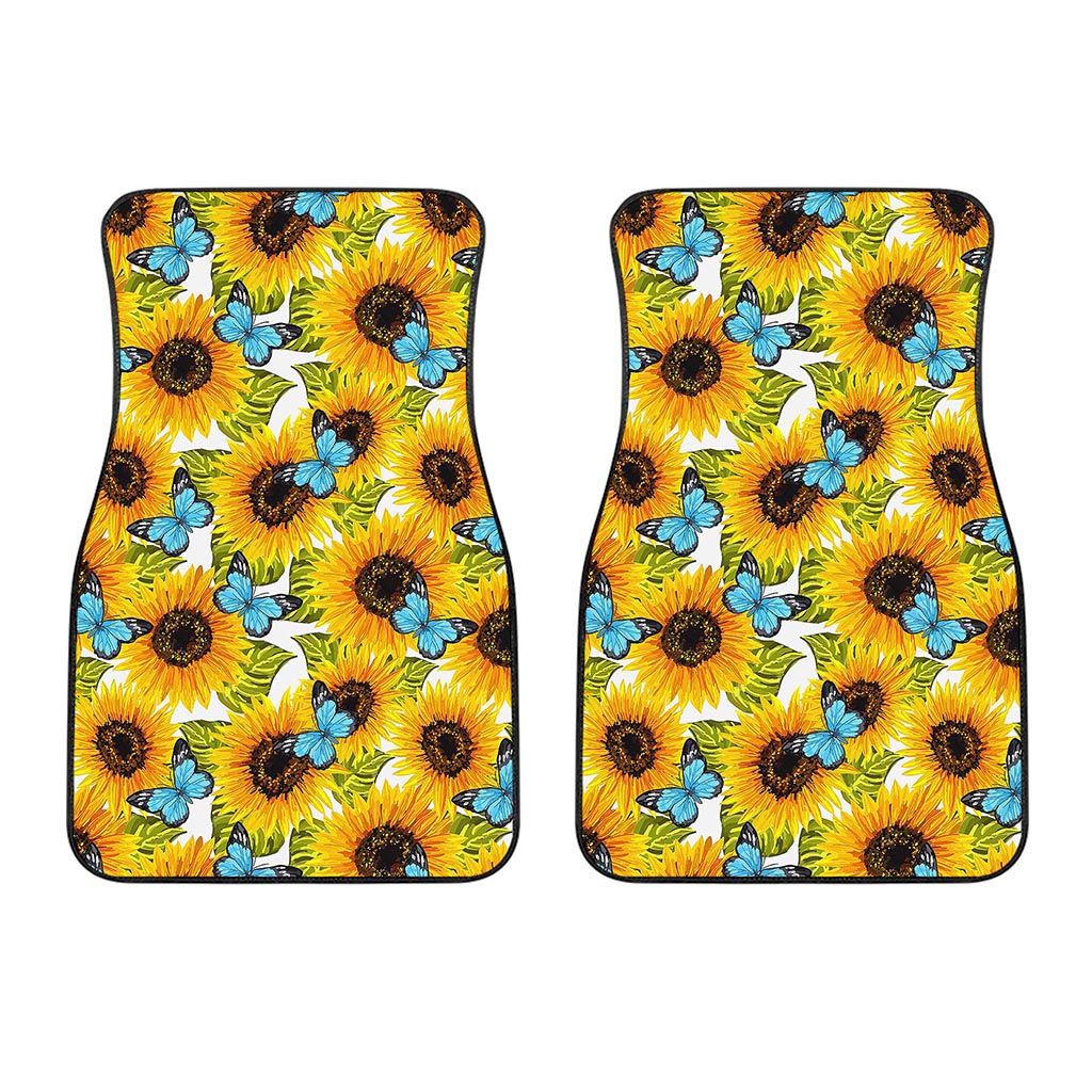 Blue Butterfly Sunflower Pattern Print Front Car Floor Mats
