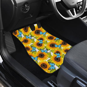 Blue Butterfly Sunflower Pattern Print Front Car Floor Mats