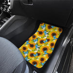 Blue Butterfly Sunflower Pattern Print Front Car Floor Mats