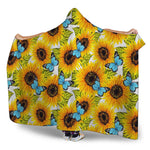 Blue Butterfly Sunflower Pattern Print Hooded Blanket