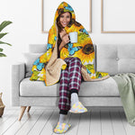 Blue Butterfly Sunflower Pattern Print Hooded Blanket