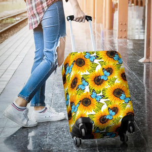 Blue Butterfly Sunflower Pattern Print Luggage Cover GearFrost