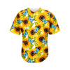Blue Butterfly Sunflower Pattern Print Men's Baseball Jersey