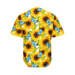 Blue Butterfly Sunflower Pattern Print Men's Baseball Jersey