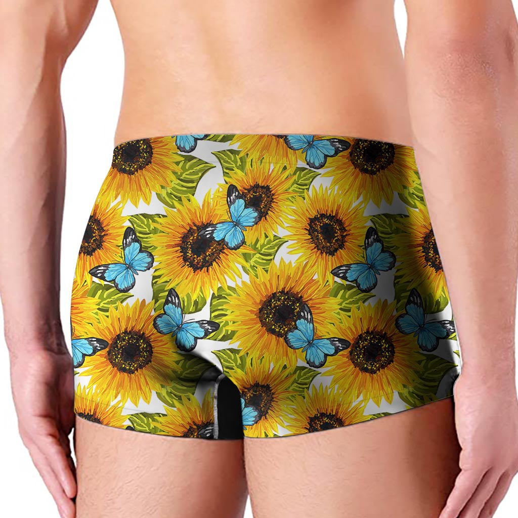 Blue Butterfly Sunflower Pattern Print Men's Boxer Briefs