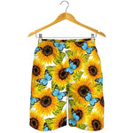 Blue Butterfly Sunflower Pattern Print Men's Shorts