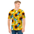 Blue Butterfly Sunflower Pattern Print Men's T-Shirt