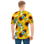Blue Butterfly Sunflower Pattern Print Men's T-Shirt