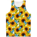 Blue Butterfly Sunflower Pattern Print Men's Tank Top