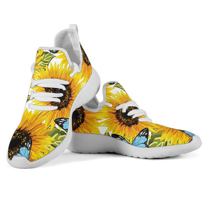 Blue Butterfly Sunflower Pattern Print Mesh Knit Shoes GearFrost