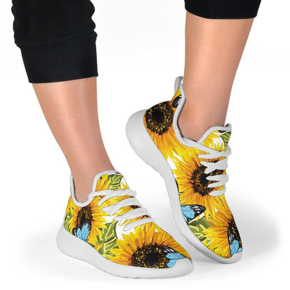 Blue Butterfly Sunflower Pattern Print Mesh Knit Shoes GearFrost