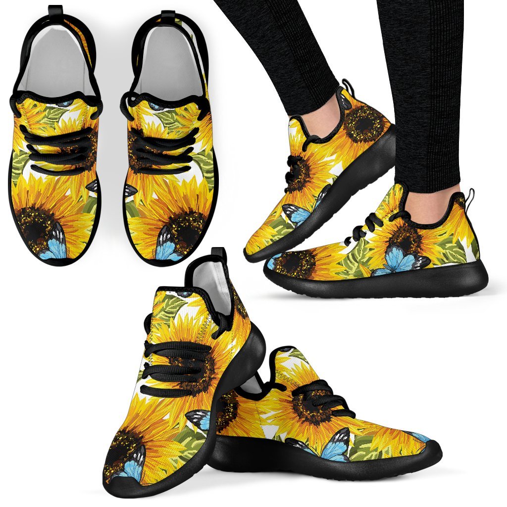 Blue Butterfly Sunflower Pattern Print Mesh Knit Shoes GearFrost