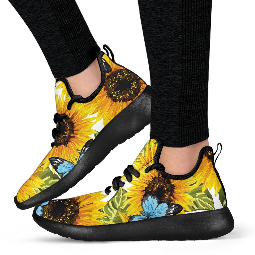 Blue Butterfly Sunflower Pattern Print Mesh Knit Shoes GearFrost